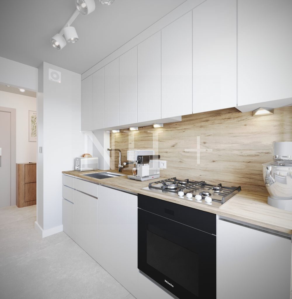 Długa wąska kuchnia w bloku