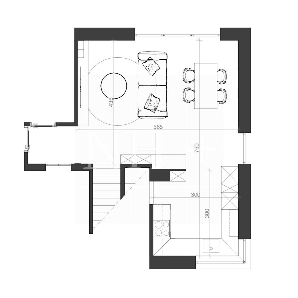 Dom w Malinówkach Archon+ | Japandi | Salon z kuchnią i jadalnią